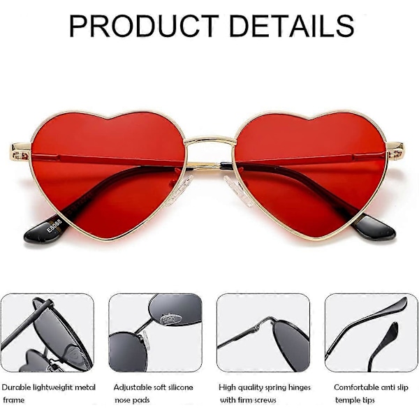 SDIGV Polariserte Hjerte Solbriller for Kvinner Mote Nydelig Stil Metallramme UV400 Beskyttelse Linse Gold Red