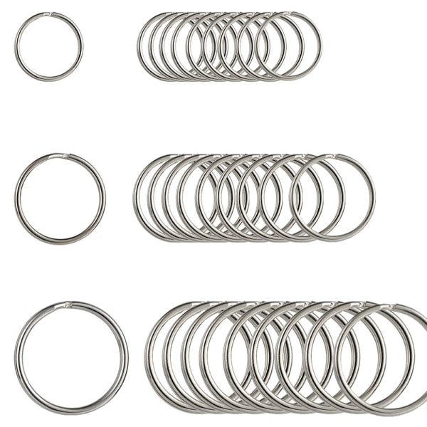 30pc Key Rings Round Flat Rings Set Hardened Nickel Plated