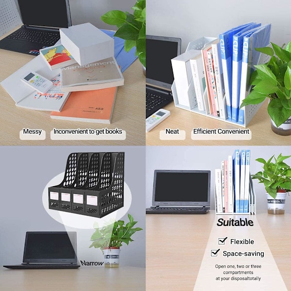 A4 Filmappe Folding Bogreol, Lodrette Rum Magasin Filmappe, Skrivebordsarrangør Dokumentmappe til Kontor Organisation og Opbevaring 3 Compartment,light Gray