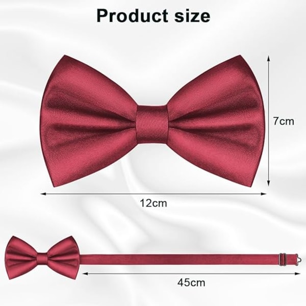 Herr Bow Tie, Klassisk enfärgad förknuten Bow Tie för män, Satin Tux Bowtie, Justerbar formell nackband för fester, bröllop Maroon Red