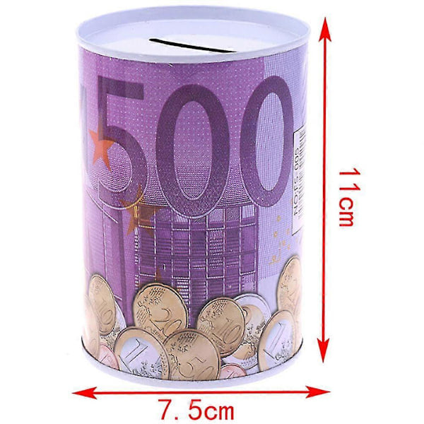 Euro Dollari Säästölipas Sylinterimäinen Säästölipas Kolikkolaatikoille 7,5x11 500 Euro Appearance