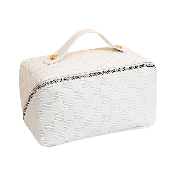 PU Sminkväska Förvaringsfodral Lutande Dragkedja Gåvor Resor för Kvinnor Flickor Vit White 21.5cmx12cmx12cm