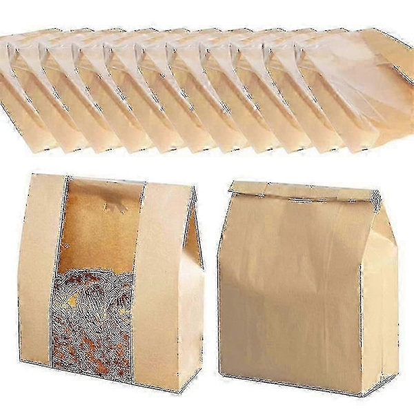 25 stk. Brødposer Papir Bagerpose Med Vindue Til Surdejsbrød