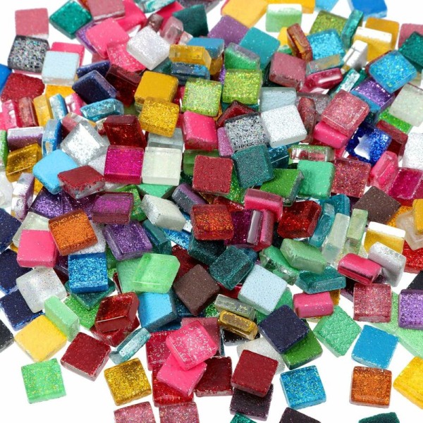 Mosaik 400 stycken/ 300 g Mosaikplattor Blandade färger Glänsande Kristall Mosaik Heminredning för gör-det-själv hantverk, fyrkantig, 1 x 1 cm