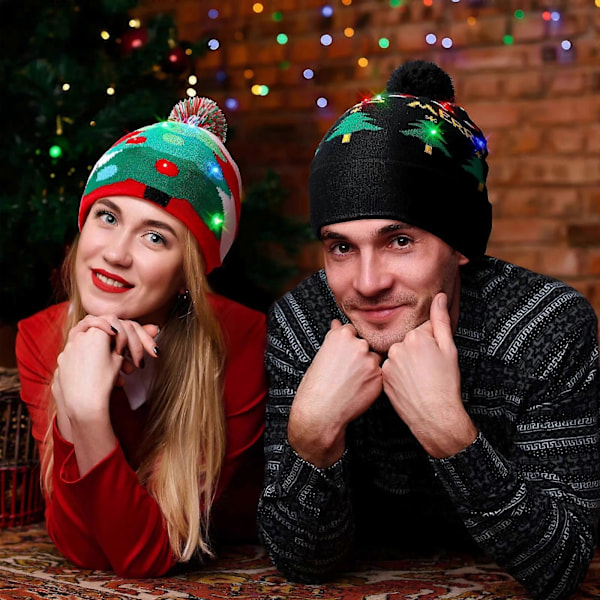 2024 NY LED Julhatt Kreativ Blinkande LED-ljus Stickad Hatt Snögubbe Vinter Varm Färg Stickad Mössa Julklapp 33