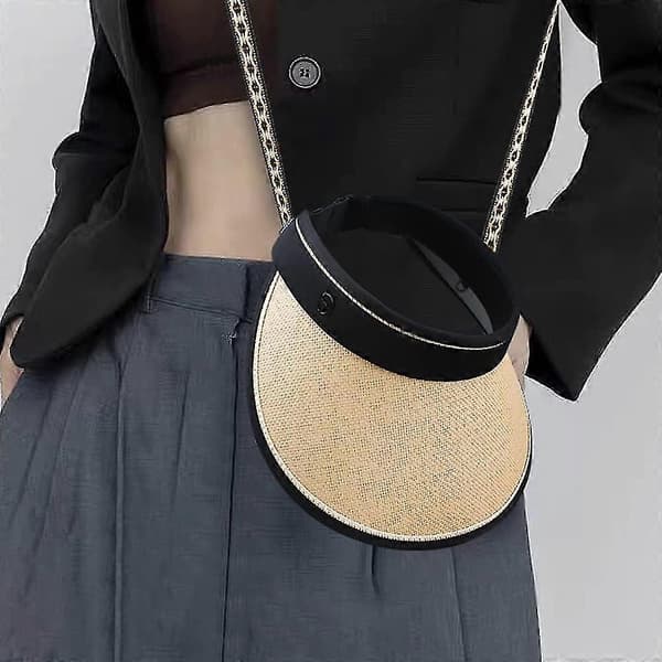 Bredbrättad stråhatt, solhatt damer rullbar solvisirhatt UV-skydd Ca strand Beige One Size