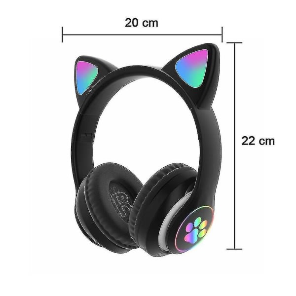 Hörlurar Cat Ear Trådlösa hörlurar, LED Light Up Bluetooth hörlurar Zhi（Svart）
