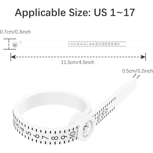 Ring Sizer Mätverktyg Återanvändbart Finger Size Gauge Smycken Sizing Tool 1-17 USA Ringar Storlek (Vit)