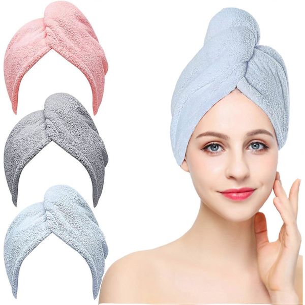 Tjockare Hårtorkhanddukar, Hårhanddukar med Knappar, Mer Absorberande Mikrofiber Hårhanddukar för Lockigt Hår, Snabbtorkande Hårinpackningar