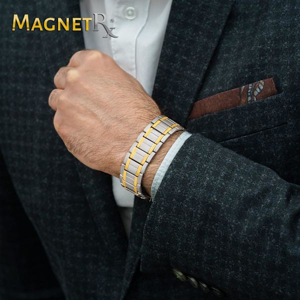 1 STK Styrka Titan Magnetiskt Armband – Magnetiska Armband för Män – Premium Vikbart Spänne och Justerbar Längd Silver/Gold