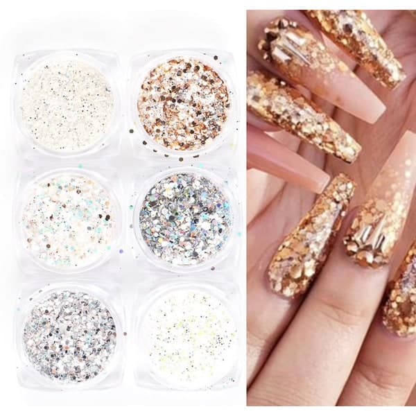 6 st Nagelglitter Glitter, Nageldekor Multifärgad