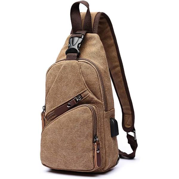 Canvas Sling Bag Crossbody Ryggsäck Axelväska Casual Ryggsäck för Män Kvinnor Utomhus Cykling Vandring Resa Fiske Shopping Trekking Coffee