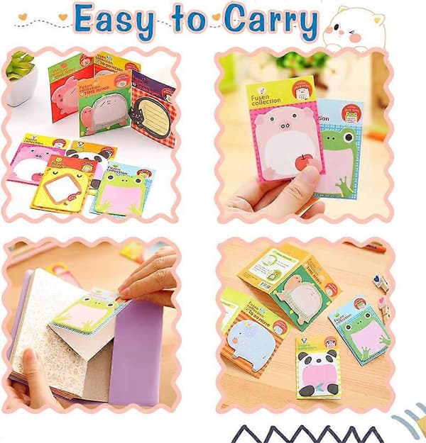Dyre Sticky Notes, Søde Tegneserie Sticky Notes, Dyreform Selvklæbende Sticky Notes, Selvklæbende Memo Notes til Studerende Hjemmekontor