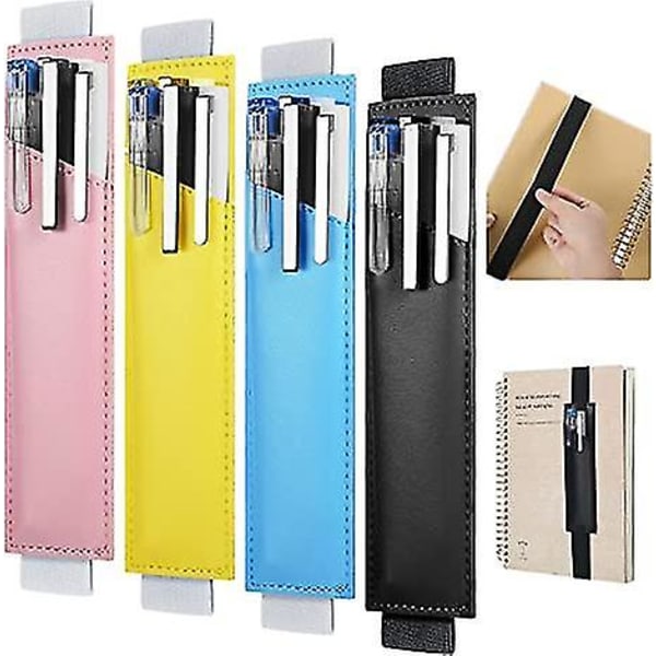 Justerbar Elastisk Bånd Pen Holder Pu Læder Pen Ærme Pose Elastisk Notesbog Pen Holder (pen Ikke Inkluderet, 1stk, sort)