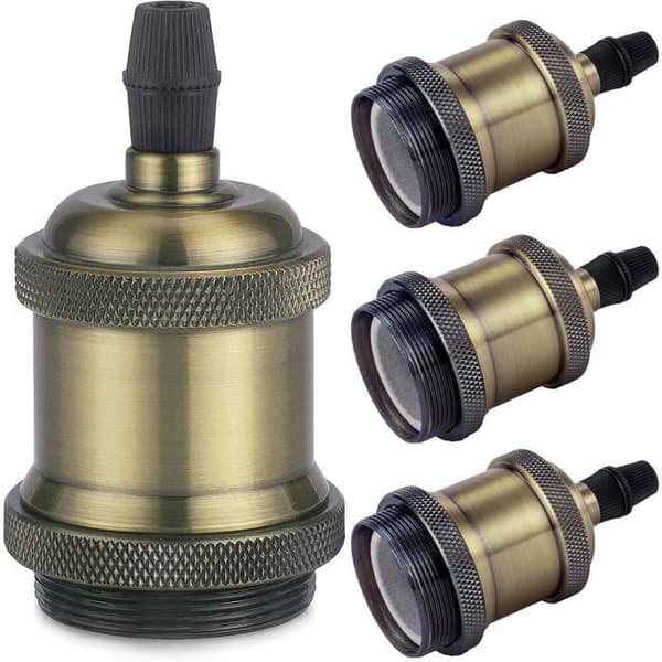 E27 lampefatning, Edison retro pendellampe, Solid keramisk adapter, 4 stk champagne gull fatning