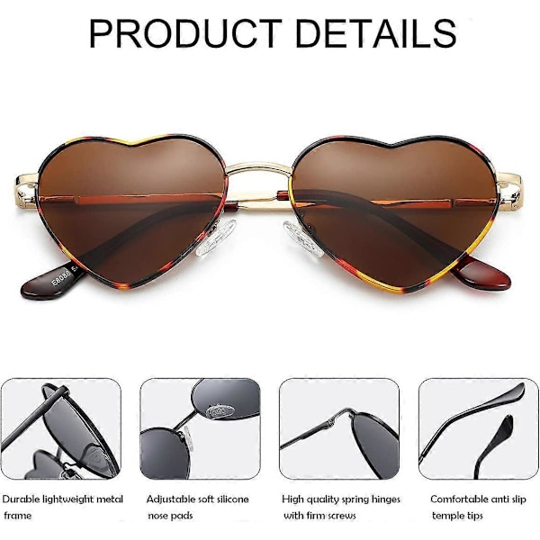 SDIGV Polariserte Hjerte Solbriller for Kvinner Mote Nydelig Stil Metallramme UV400 Beskyttelse Linse Tortoise Brown