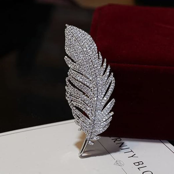 Rhinestone Feather Brosch Pin för Kvinnor Män Mode Kristall Delikat Blad Broscher Kavajslag Pins