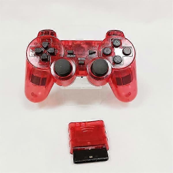 Til Sony PS2 Trådløs 2.4GHz Dual Vibration Controller Gamepad Gennemsigtig Red