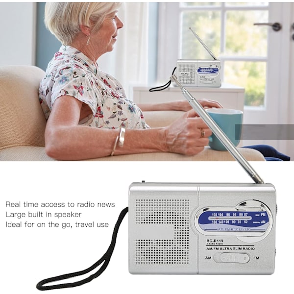 Bärbar Radio, AM FM Transistorradio med Hög Volym, Vattenaktiverad Transistorradio, ca W91×H52×D21(MM) (utan batterier)