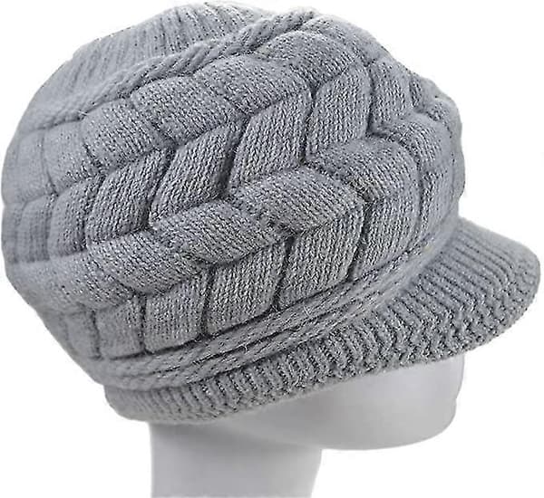 Dam Vinter Varm Stickad Mössa Ull Snö Skidmössor Med Skärm light grey