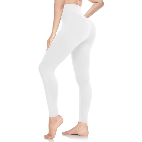 Dametøj Leggings Bløde Højtaljede Leggings med Mavekontrol Sports Træning Fitness Løbe Yoga Bukser white XXL