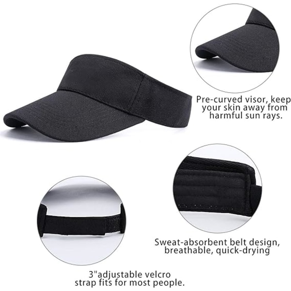 Solskærm Kasket - Kvinder Hestehale Baseball Kasket, Sport Udendørs Almindelig Visor Kasket, Justerbar Twill Golf Tennis Visor Hatte til Mænd Black
