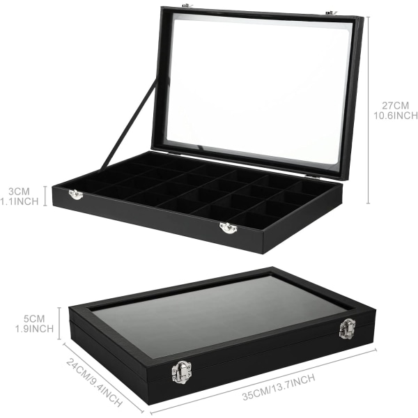 24 Fack Smyckesdisplaylåda Armband Display Organizer Case med Sammetfoder Transparent Lock för Hängsmycken Örhängen Armband