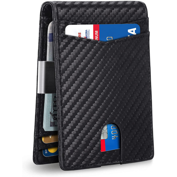 Smal plånbok för män med stor kapacitet med 12 platser Block Simple Carbon Fiber Black black