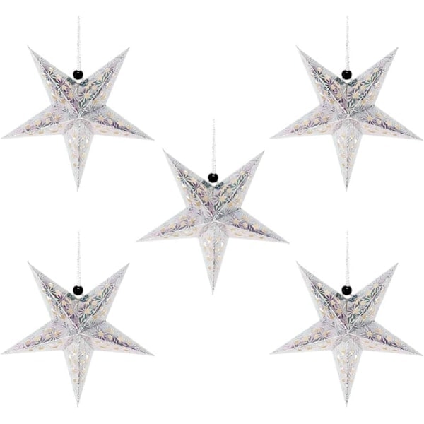 5-pack Pappersstjärnelampor - 45cm - Juldekorationer (Silver)