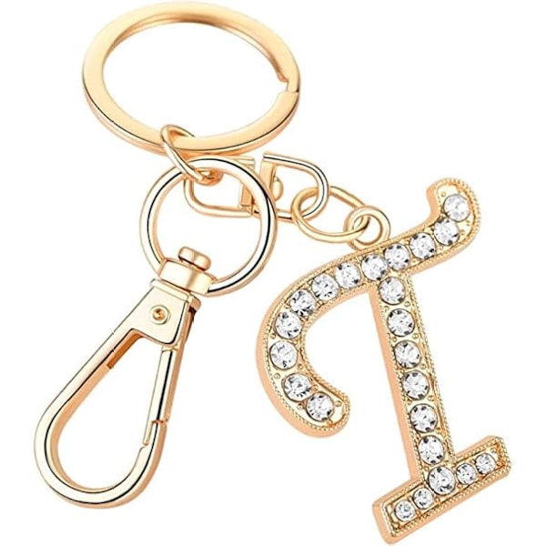 Nyckelring i guldpläterad legering för kvinnor med kristallrhinestone-initial T