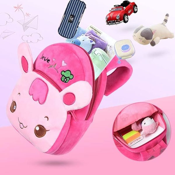 Ryggsäck för småbarn, söt rosa kaninryggsäck för barn, miniryggsäck för skolan, bekväm mjuk plyschryggsäck för flickor, presenter till småbarn 1-2 år gamla