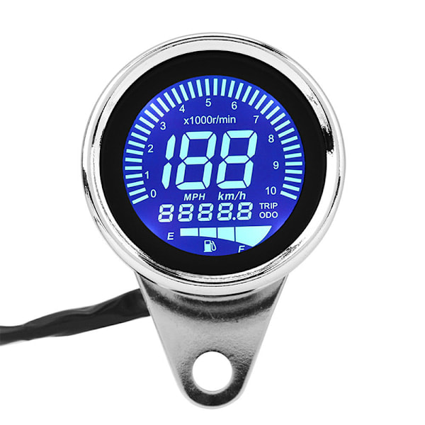 Universal Motorcykel Digital LED LCD Kilometertæller Speedometer Tacho Sølv