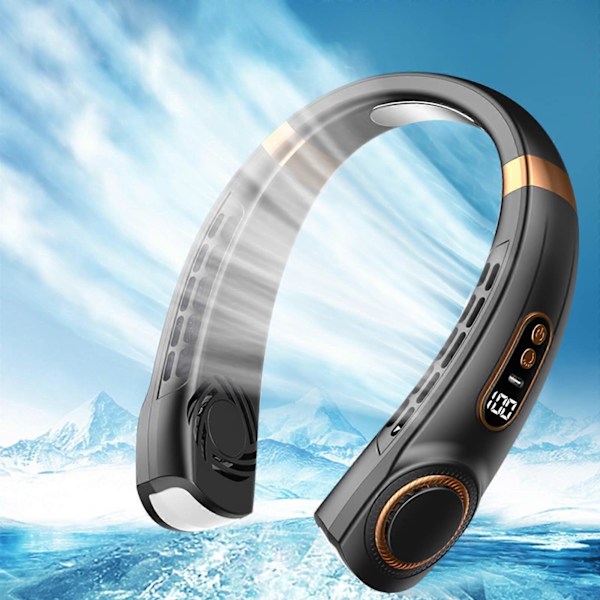 2024 Ny Portabel Halsfläkt USB Utomhus Tyst Sport Uppladdningsbar Hög Vindkraft Bladlös Liten Fläkt SZS0867 Black