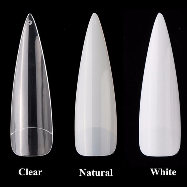 500 st nageltips stilett extra långa tips falska naglar nageltips white