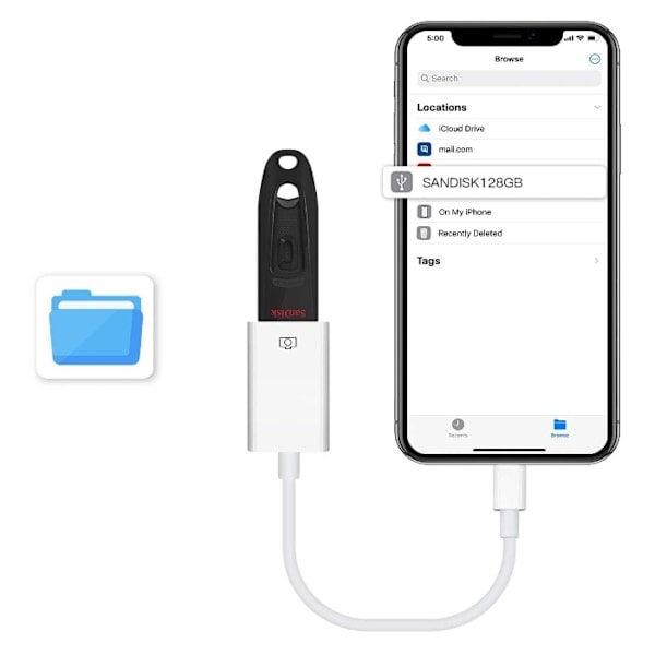 iPhone-sovitin USB:lle - USB 2.0 naaris liitäntään Lightning - OTG valkoinen
