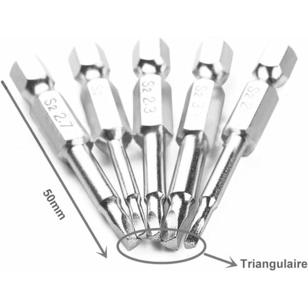 Kuusiohännäinen magneettinen kolmiopäinen ruuvimeisselibittisetti S2-terästä 5 kpl 50 mm 6,35 mm