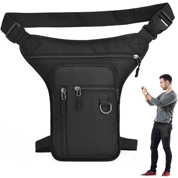 Benpose, Drop Leg Bag, Vandreturs Multi-lomme Talje Fanny Pack, Lårpose Udendørs Taljepose Black