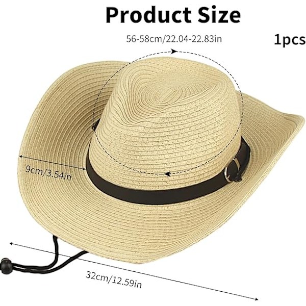 Olki Cowboy-hattu Naisille Miehille Naisten Cowboy-hattu Klassinen Western Cowgirl-hattu Cowboy-hattu Naisille Vyöllä Aurinkolakit Laajalla Reunalla Vintage-tyyli Beige