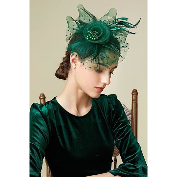 Mesh-fjær Fascinator Blomst Hårklipp Fascinators Hatt Brudeslør Bryllup Kirke Te Party Derby Hatter Race Hatter Dark Green