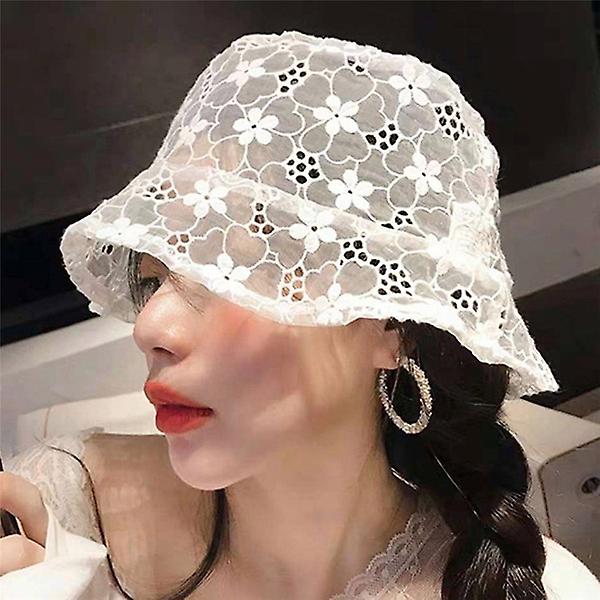 1 stk. Lace Bucket Hat Ny Mote Damer Hullet Koreansk Bucket Hat Blomster Solhatt Hvit