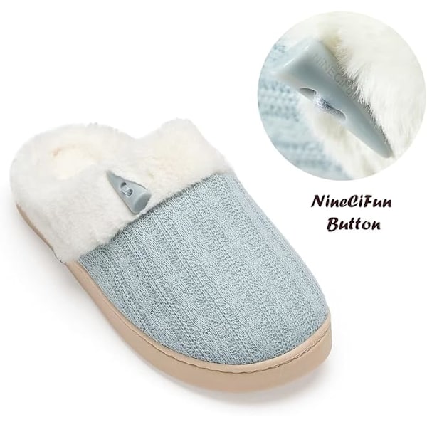 Bekväma Hemtofflor Minnesskum Fuzzy Sovrumsskor Inomhus Utomhus Halksäkra Hemtofflor Skor Light Blue