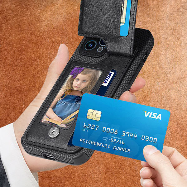 Læder Kort Etui Magnetisk Wallet Case iPhone 14 /14 Pro/14 Pro Max, iPhone 13 /13 Pro/13 Pro Max, iPhone, 12 /12 Pro/12Pro Max Sort