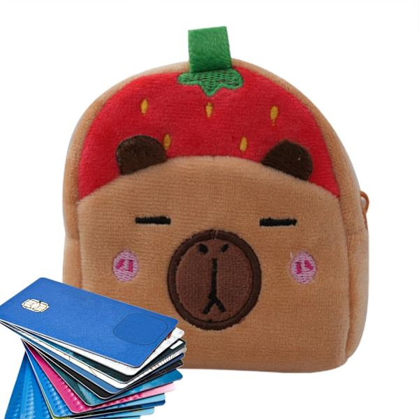 Capybara Lommebok Søt Plussj Capibala Veske Bærbar Dyretema Oppbevaringspose for Gutter og Jenter, Hodetelefoner, Snacks, Godteri 9x10x5 Cm Red