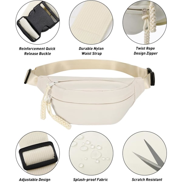 Lång Hållare Midjeväska Fanny Pack för Kvinnor Män Mode Midjeväska Bumbag Cross Body Justerbar Reseväska Stora Fickor för Löpning Beige