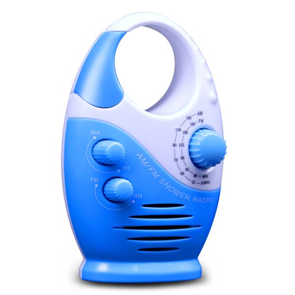 Mini AM/FM-radio, vattentät högtalare för badrum, övre handtag för att infoga musikkort, bärbar knapp, justerbar volym, svart