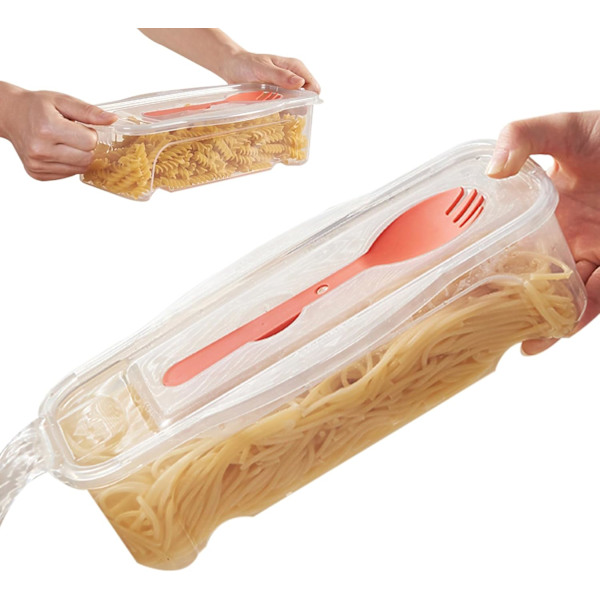 Mikrovågsugnskokare för pasta, mikrovågsskål med sil 1,3L pastakokare med lock ＆ gaffel värmebeständig transparent mikrovågsugn