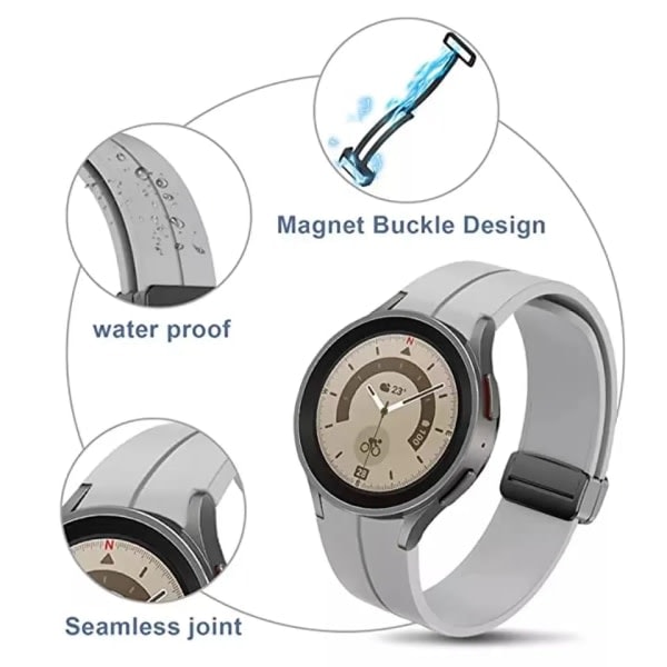 Silikonerem uden mellemrum til Samsung Galaxy Watch 5/4 40mm 44mm 5 Pro 45mm Originalt magnetisk armbånd til Watch 4 Classic rem black