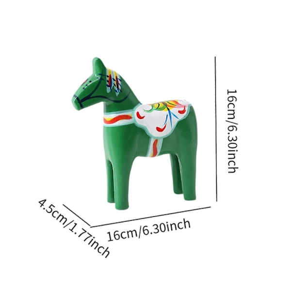 Svensk Dalahest i træ, Svensk Dalahest Statue, Julepynt Gave Samlerobjekt Boligindretning Dalahest Figur green