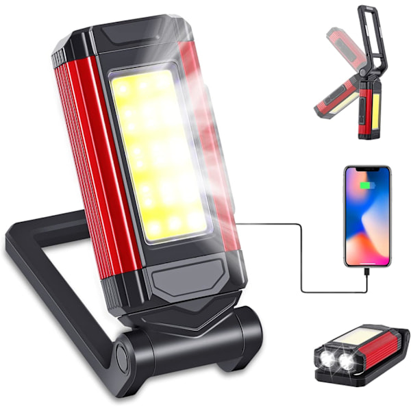LED Magnetisk Lommelykt, Bærbar Sammenleggbar Inspeksjonslampe Oppladbar Arbeidslampe, 360° Roterende Henger og 270° Sammenleggbar Magnetisk Base Super Sterk