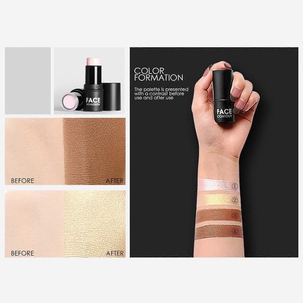 Kremkonturstift med byggbar dekkevne, langvarig vanntett ansiktskonturmakeupbronzer